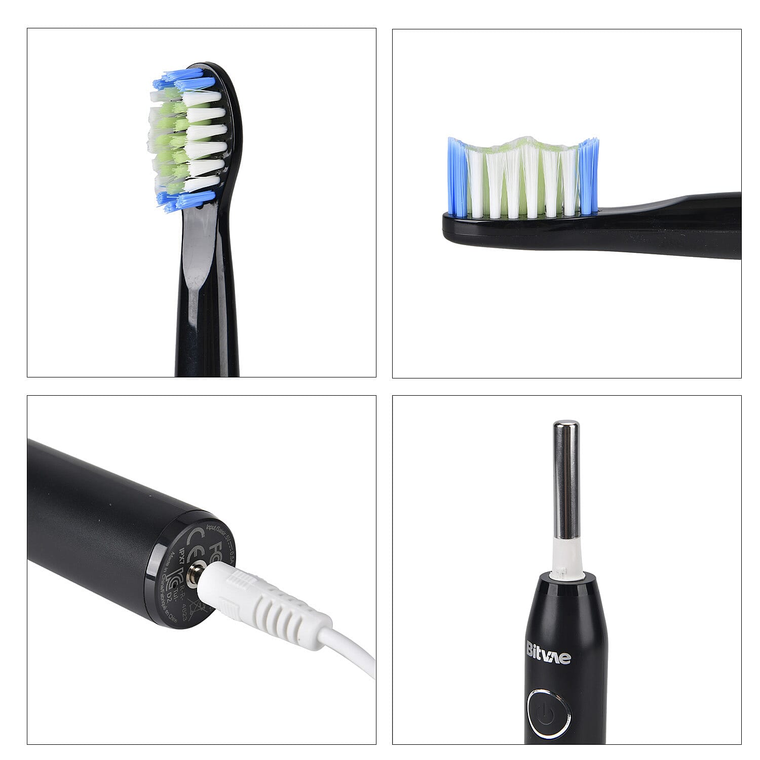 Bitvae Set of Sonic Toothbrush With 4 Replacement Heads, 5 Modes & Smart Timer With Water Flosser With 4 Replacent Heads - Black