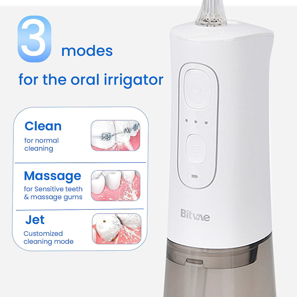 Bitvae Set of Sonic Toothbrush With 4 Replacement Heads, 5 Modes & Smart Timer With Water Flosser With 4 Replacent Heads - White
