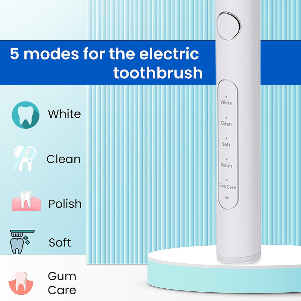 Bitvae Set of Sonic Toothbrush With 4 Replacement Heads, 5 Modes & Smart Timer With Water Flosser With 4 Replacent Heads - White
