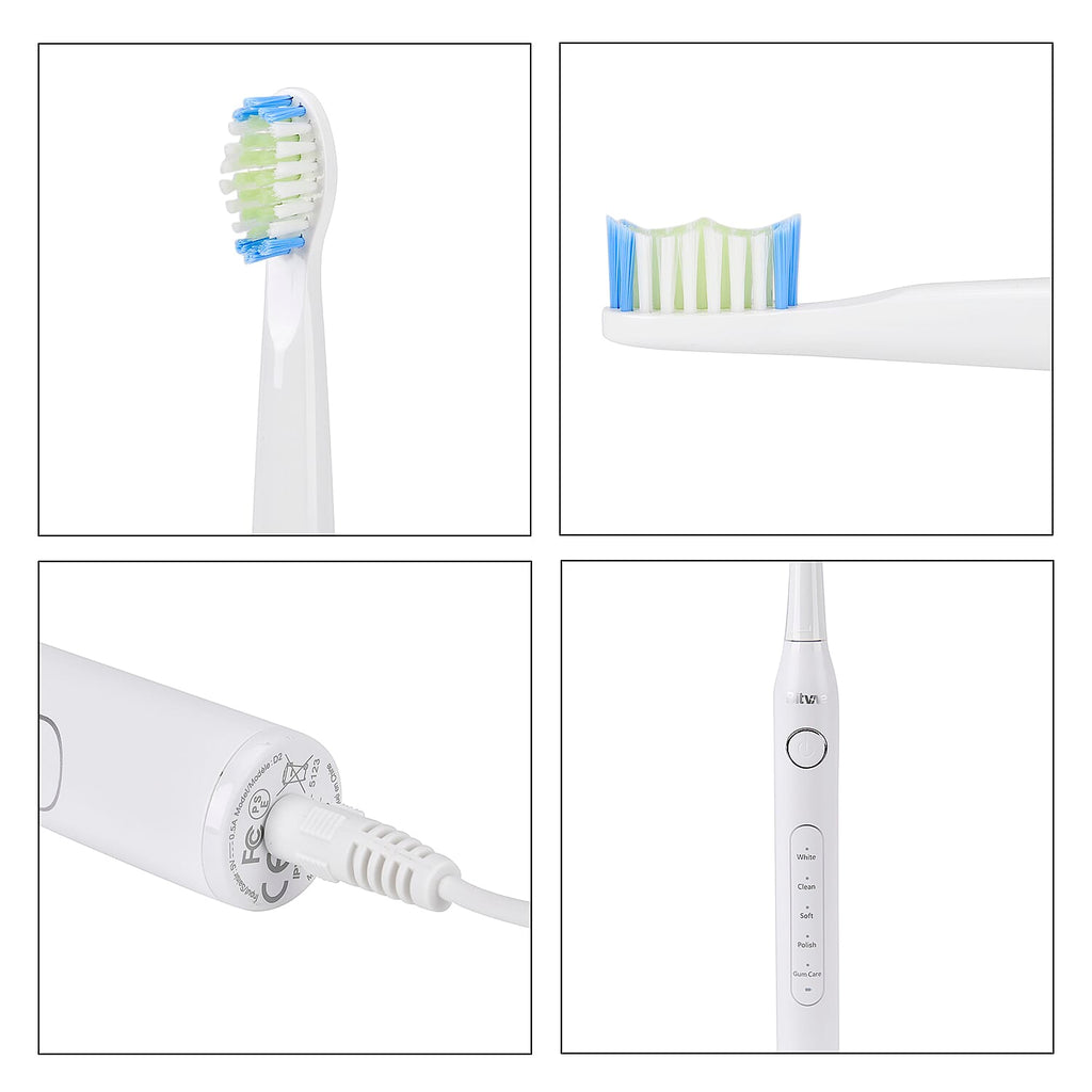 Bitvae Set of Sonic Toothbrush With 4 Replacement Heads, 5 Modes & Smart Timer With Water Flosser With 4 Replacent Heads - White