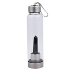 Black Crystal Elixir Glass Water Bottle with Stainless Steel Cap (Size 25x6 Cm) with Travel Case