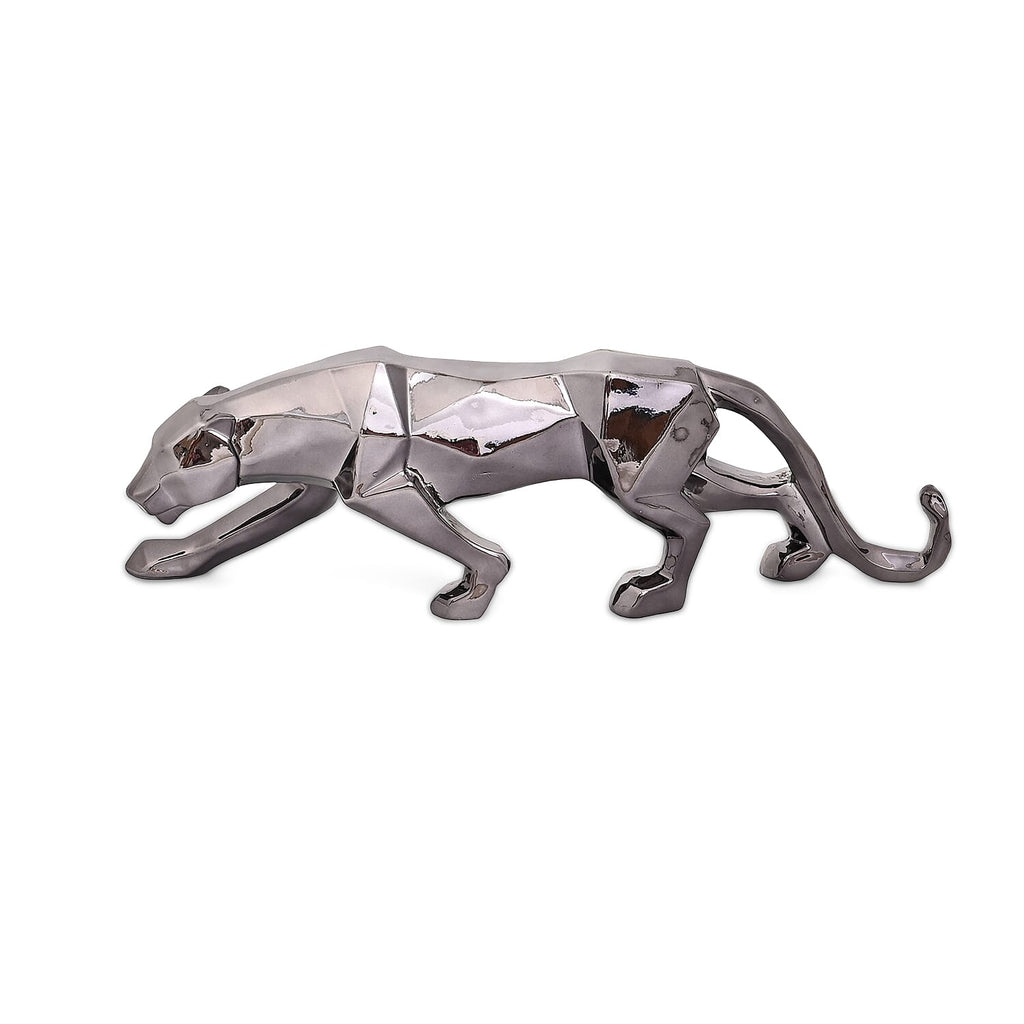 Ornamental Leopard Resin Sculpture (Size 40x10x13cm) - Black