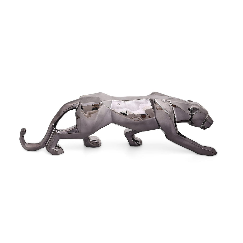 Ornamental Leopard Resin Sculpture (Size 40x10x13cm) - Black
