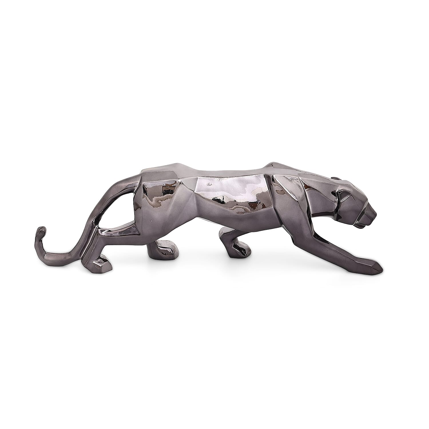 Ornamental Leopard Resin Sculpture (Size 40x10x13cm) - Black