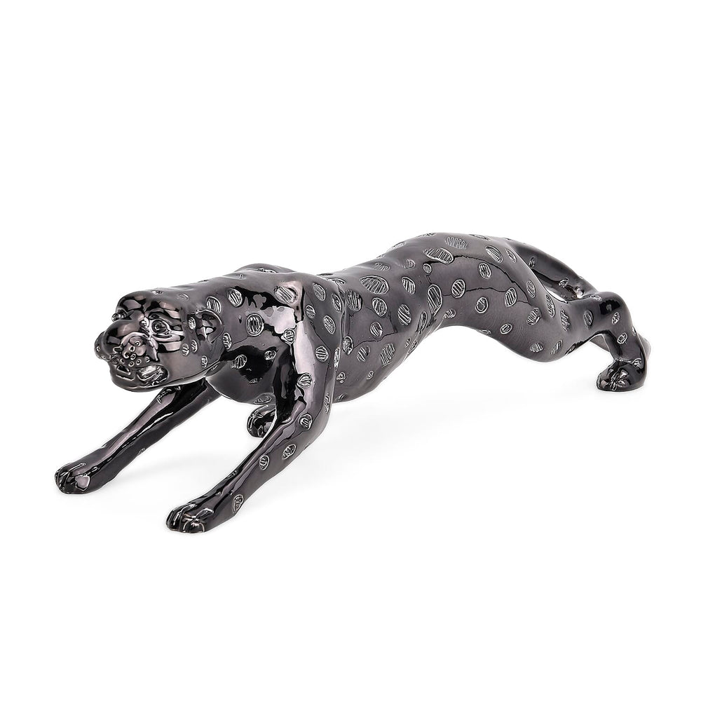 Ornamental Leopard Resin Sculpture (Size 40x8x8cm) - Grey