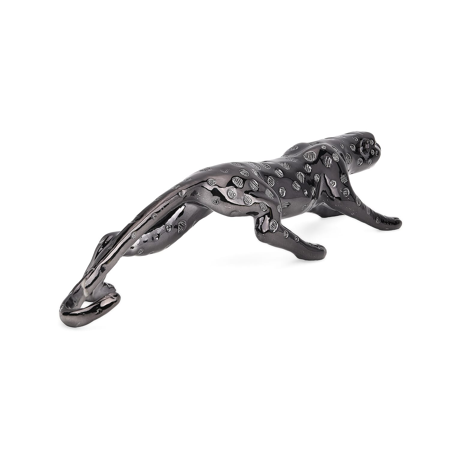Ornamental Leopard Resin Sculpture (Size 40x8x8cm) - Grey