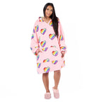 Rainbow Heart Pattern Hoodie Blanket (One Size) - Pink
