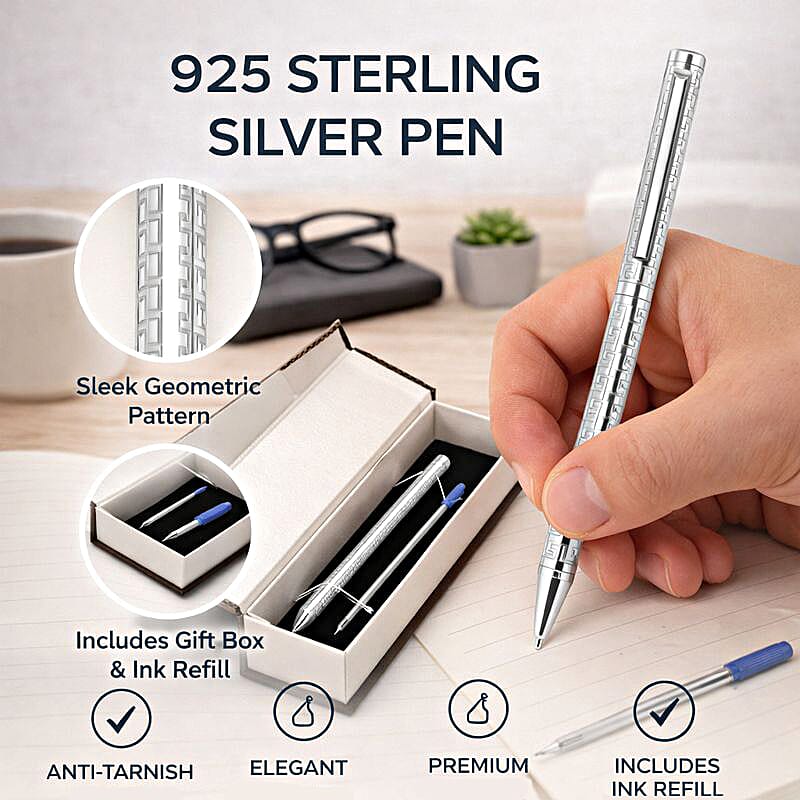 Bliss - Beyond 925 Sterling Silver Ball Pen with Extra Refill - Square