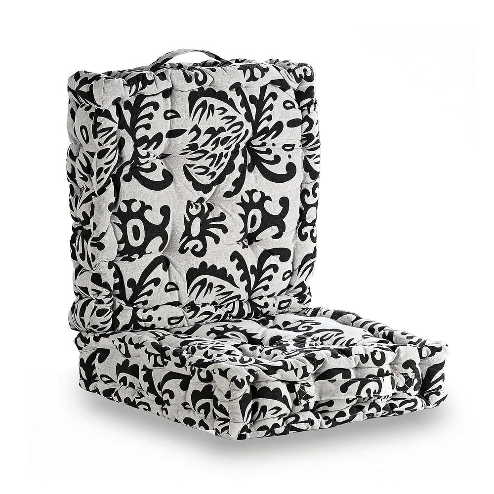 Bliss - Beyond Set of 2 Cotton Printed Floor Cushion (40x40x8 cm) - Black - White