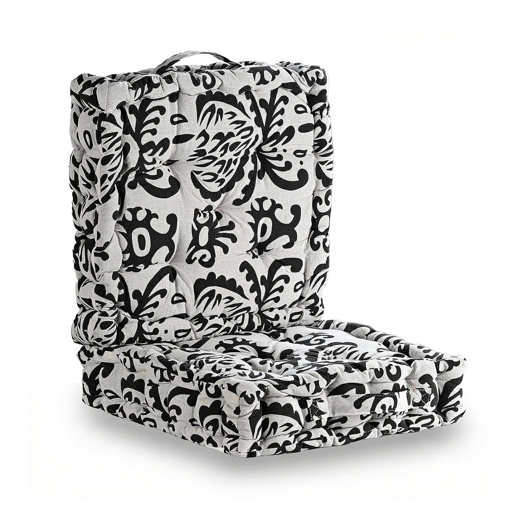 Bliss - Beyond Set of 2 Cotton Printed Floor Cushion (40x40x8 cm) - Black - White