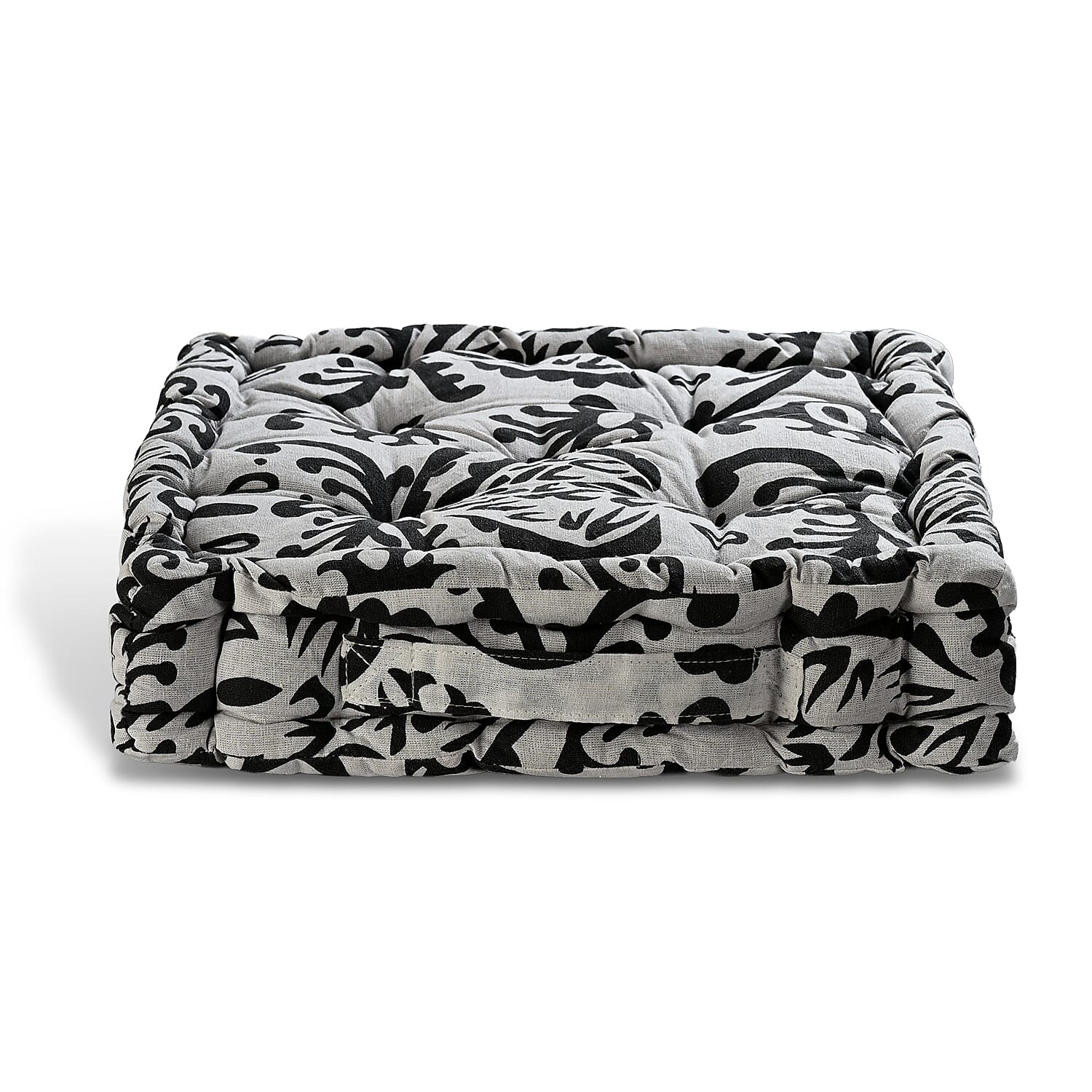 Bliss - Beyond Set of 2 Cotton Printed Floor Cushion (40x40x8 cm) - Black - White