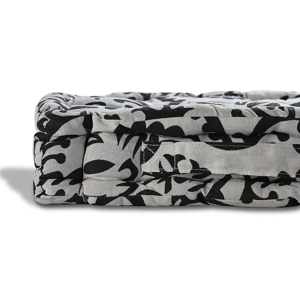 Bliss - Beyond Set of 2 Cotton Printed Floor Cushion (40x40x8 cm) - Black - White