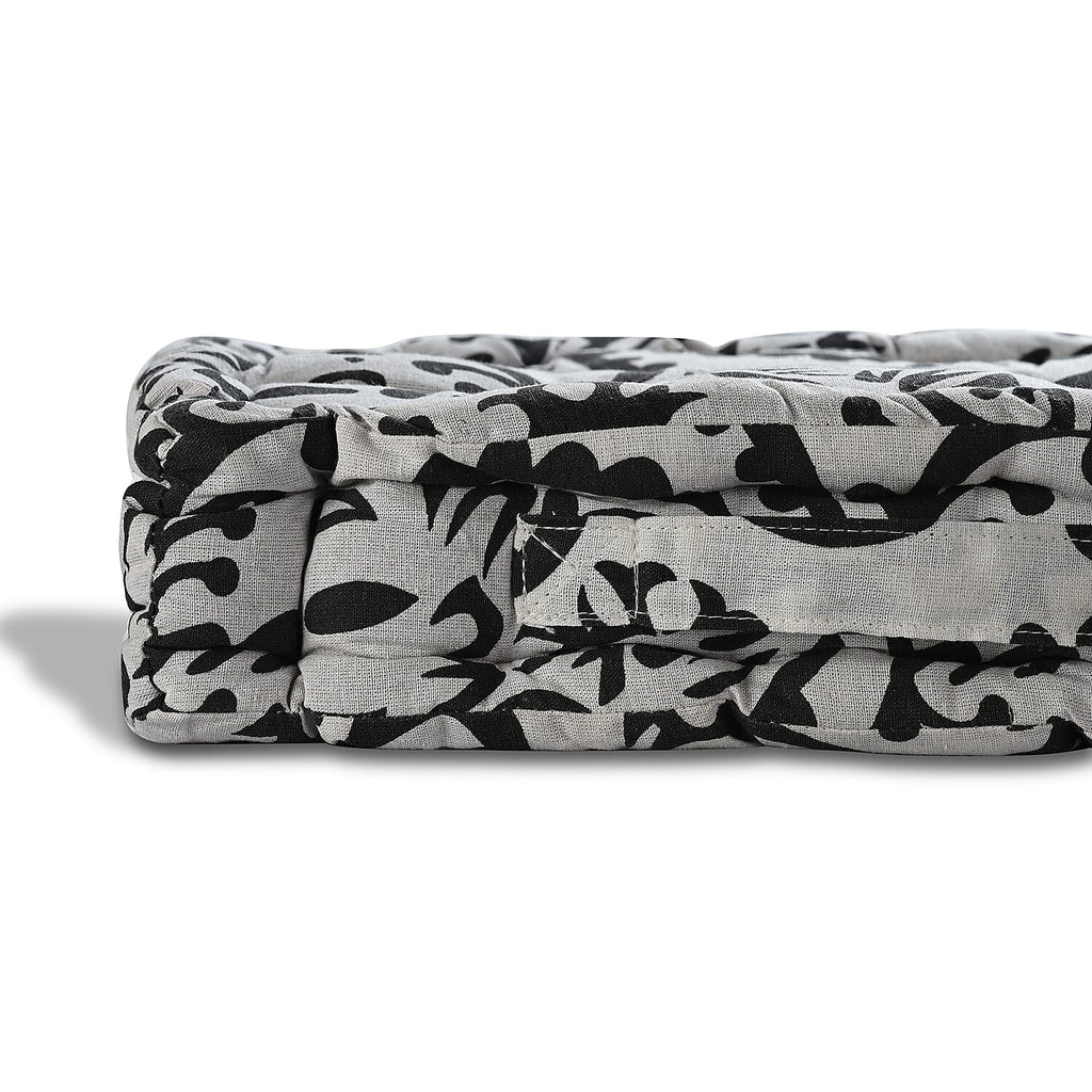 Bliss - Beyond Set of 2 Cotton Printed Floor Cushion (40x40x8 cm) - Black - White