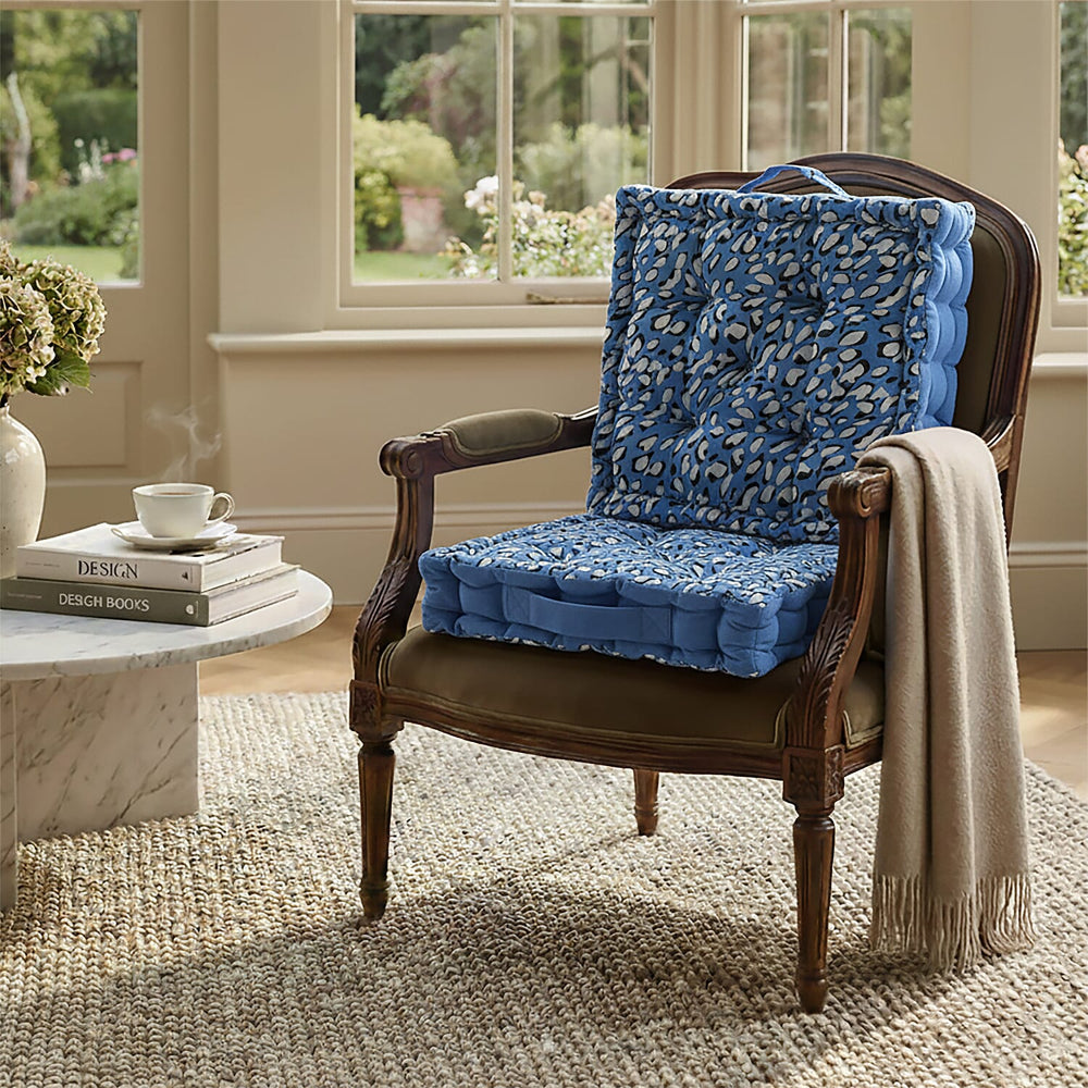 Bliss - Beyond Set of 2 Cotton Printed Floor Cushion (40x40x8 cm) - Blue