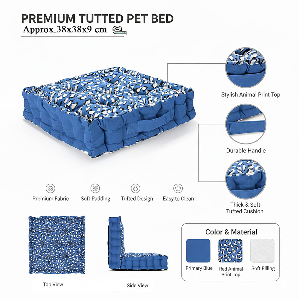 Bliss - Beyond Set of 2 Cotton Printed Floor Cushion (40x40x8 cm) - Blue