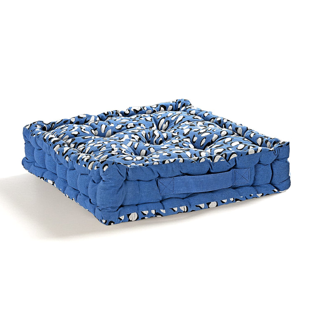 Bliss - Beyond Set of 2 Cotton Printed Floor Cushion (40x40x8 cm) - Blue