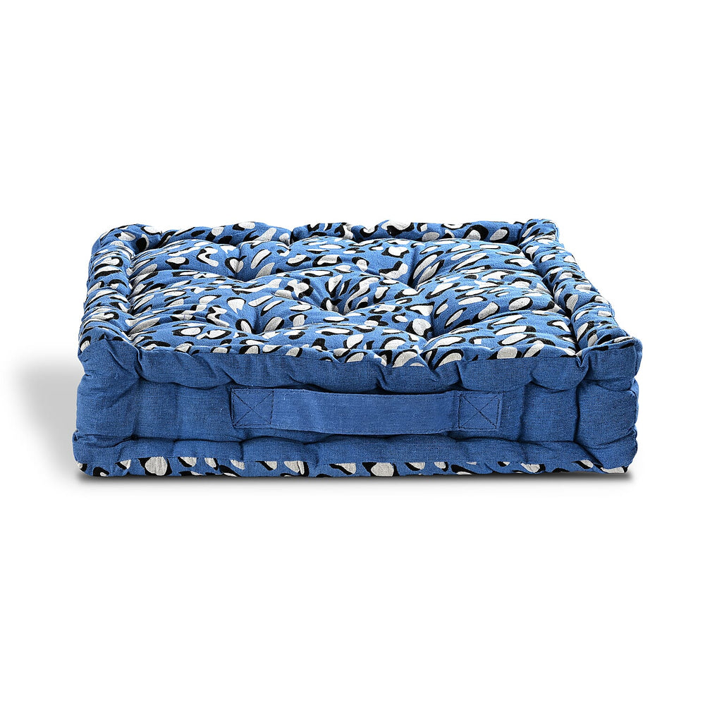 Bliss - Beyond Set of 2 Cotton Printed Floor Cushion (40x40x8 cm) - Blue