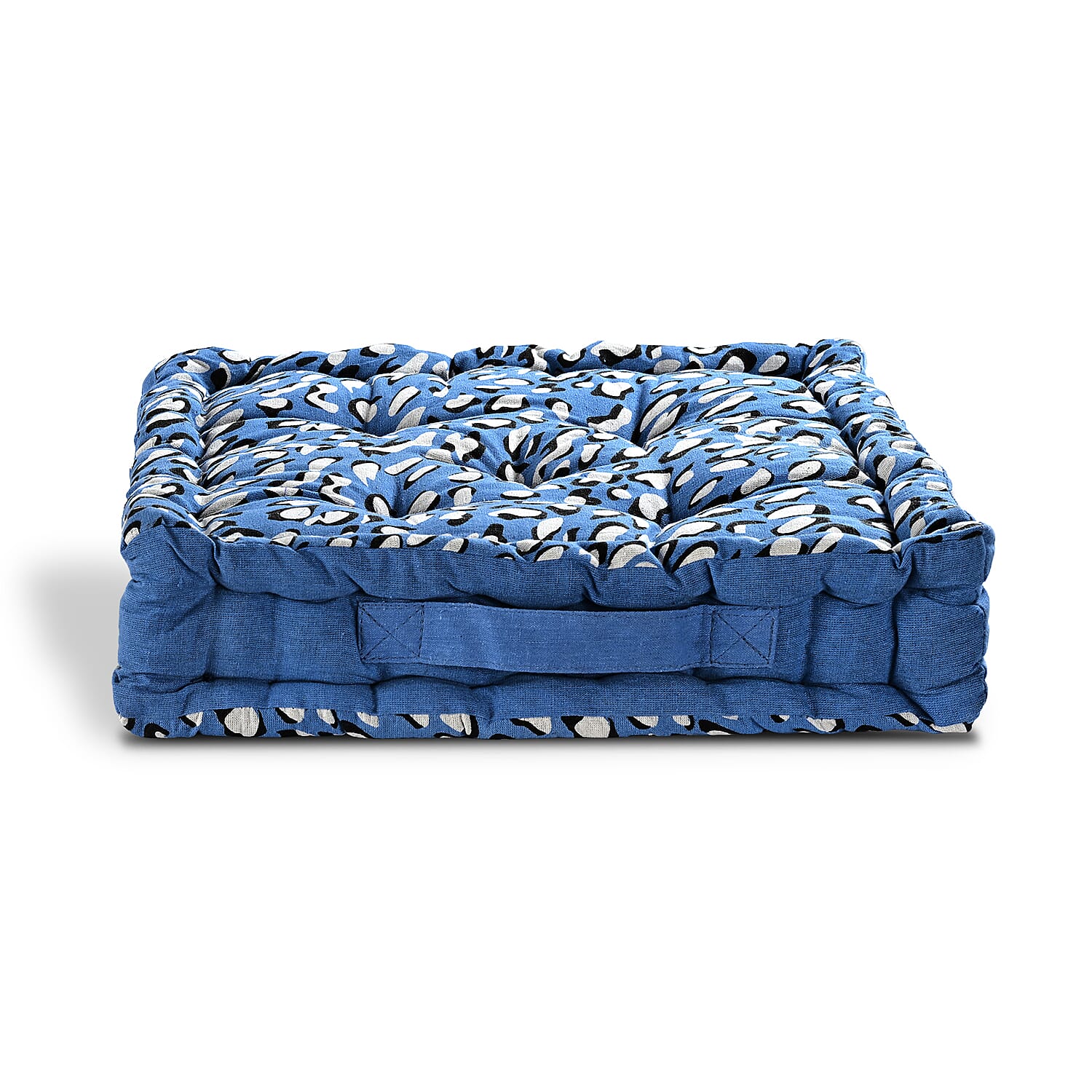 Bliss - Beyond Set of 2 Cotton Printed Floor Cushion (40x40x8 cm) - Blue