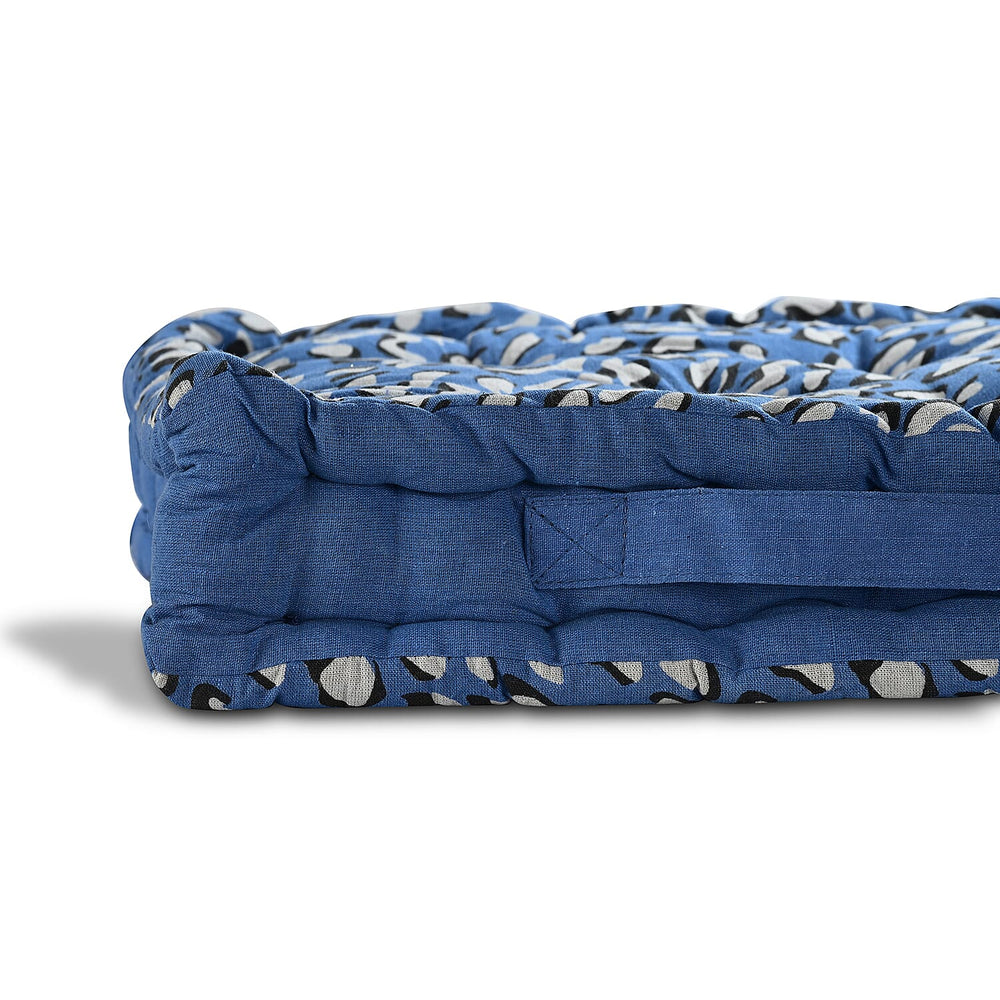 Bliss - Beyond Set of 2 Cotton Printed Floor Cushion (40x40x8 cm) - Blue