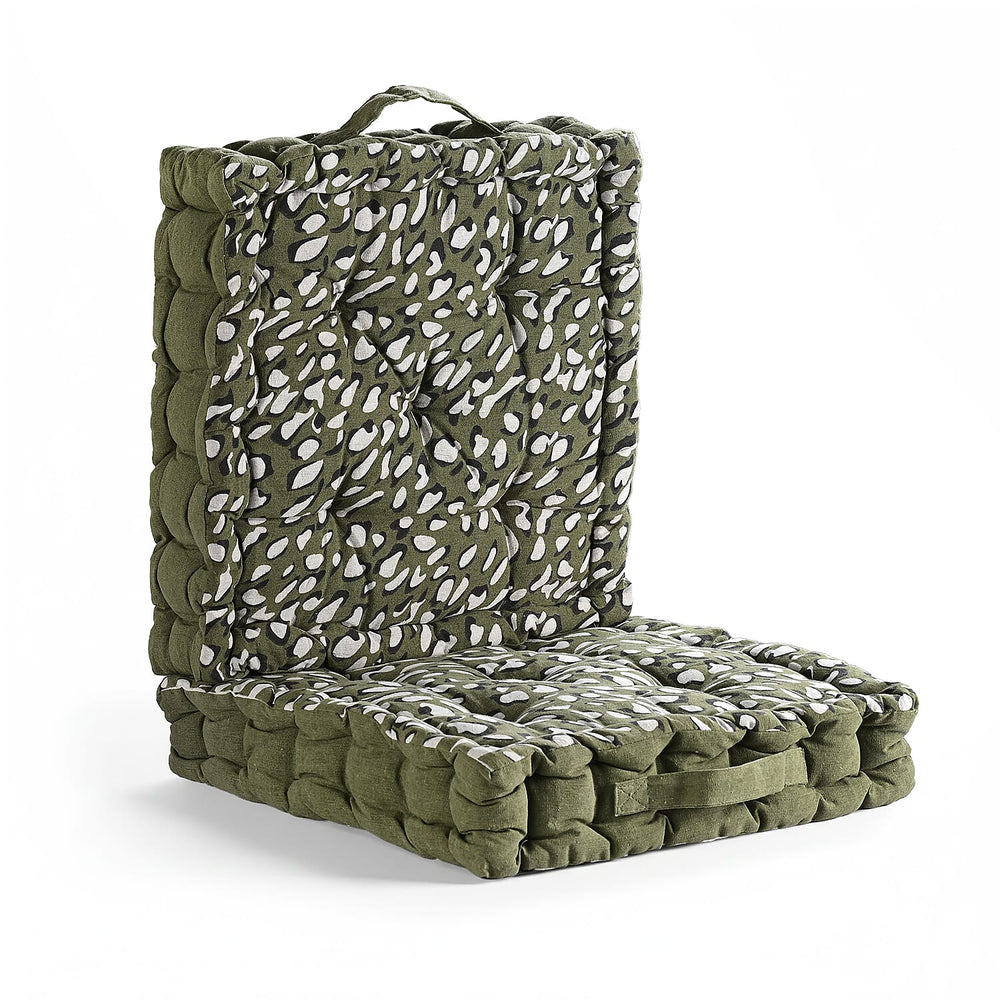 Bliss - Beyond Set of 2 Cotton Printed Floor Cushion (40x40x8 cm) - Green