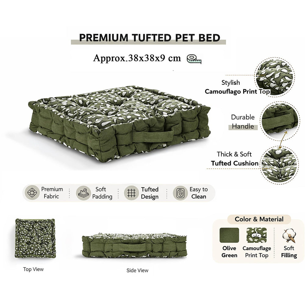 Bliss - Beyond Set of 2 Cotton Printed Floor Cushion (40x40x8 cm) - Green