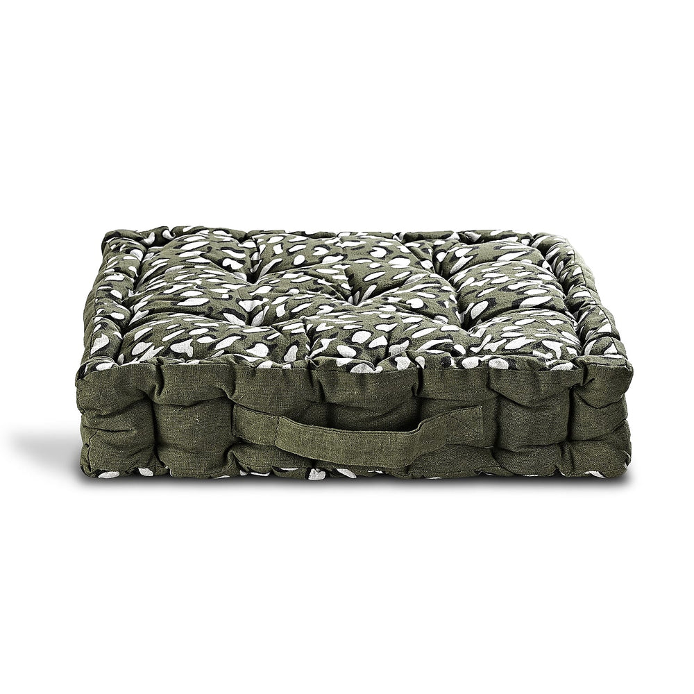 Bliss - Beyond Set of 2 Cotton Printed Floor Cushion (40x40x8 cm) - Green