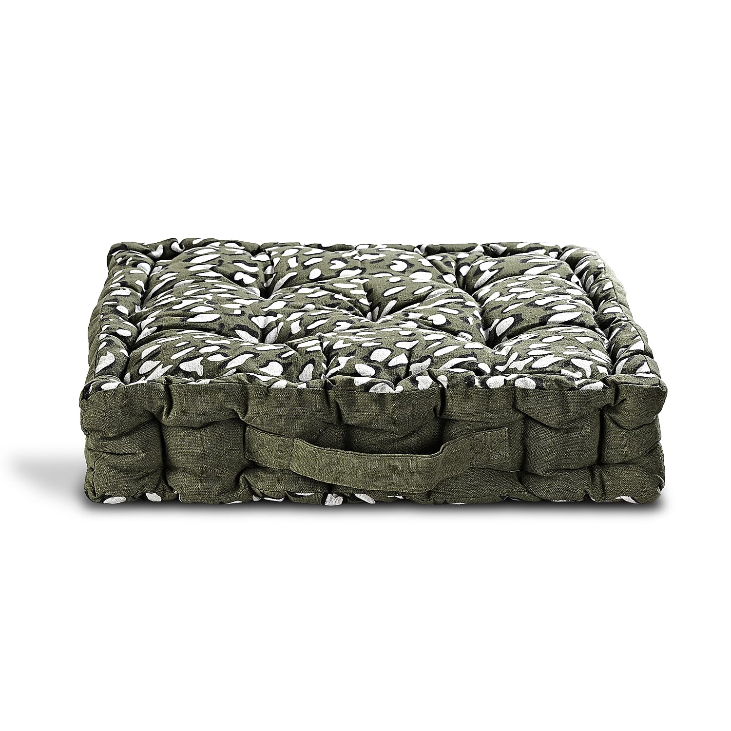 Bliss - Beyond Set of 2 Cotton Printed Floor Cushion (40x40x8 cm) - Green