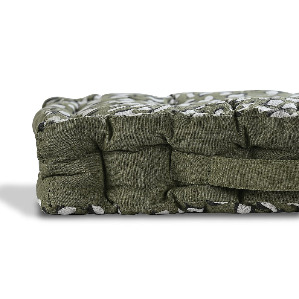 Bliss - Beyond Set of 2 Cotton Printed Floor Cushion (40x40x8 cm) - Green