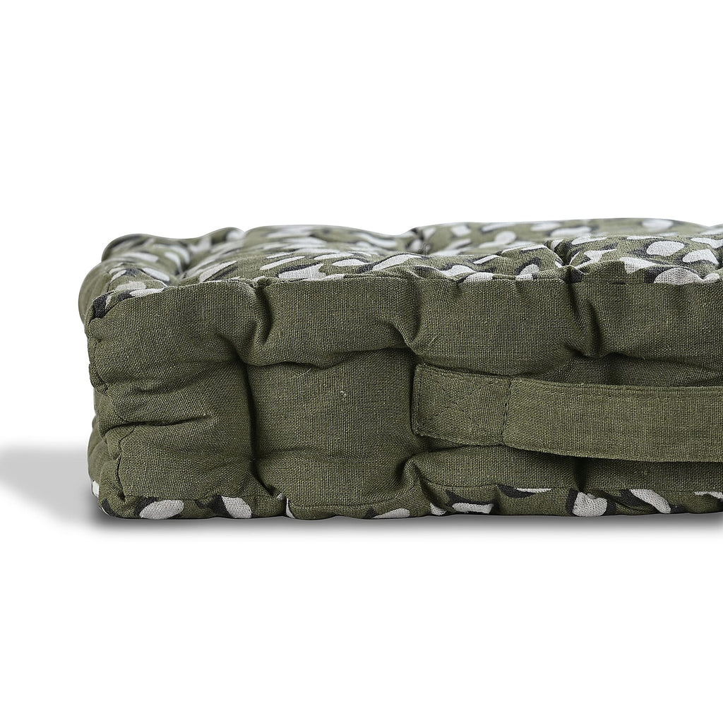 Bliss - Beyond Set of 2 Cotton Printed Floor Cushion (40x40x8 cm) - Green