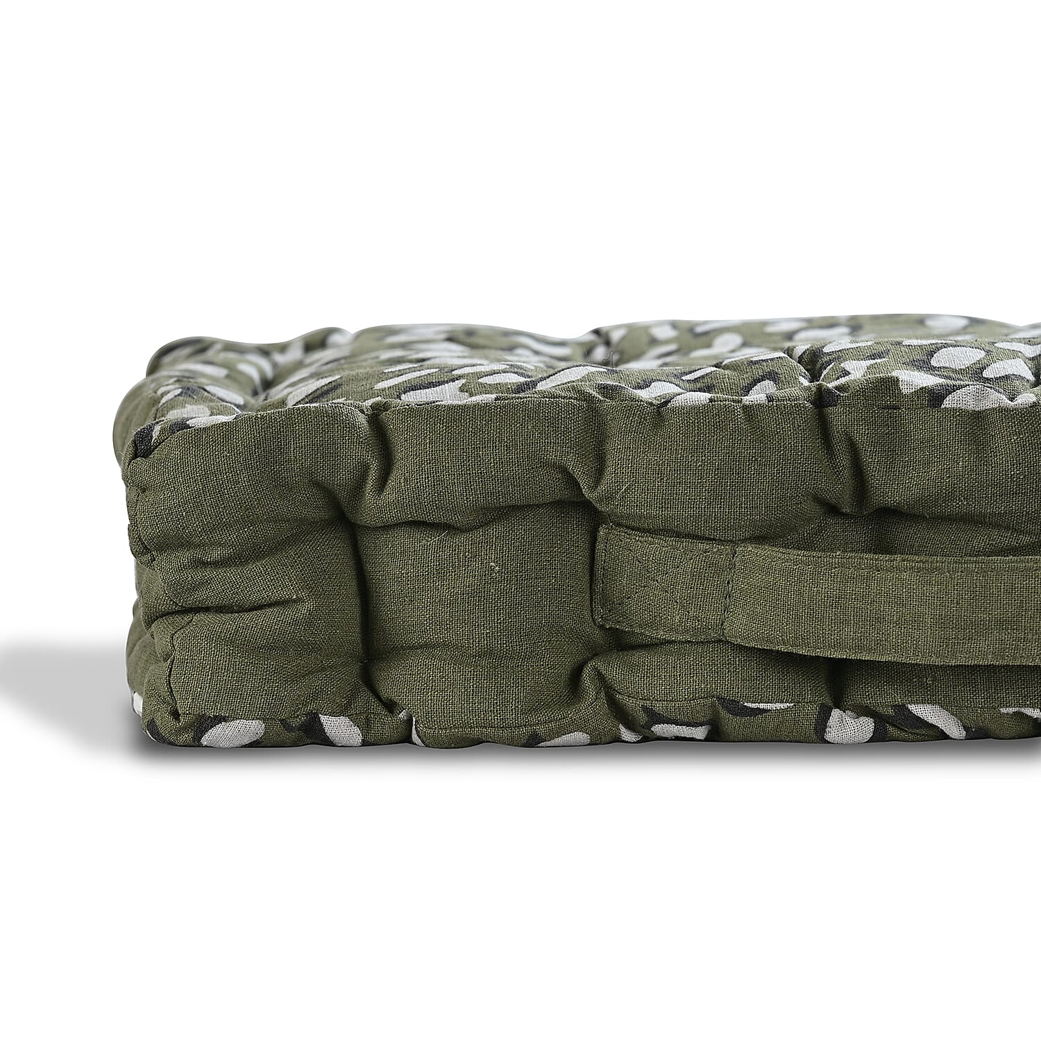 Bliss - Beyond Set of 2 Cotton Printed Floor Cushion (40x40x8 cm) - Green