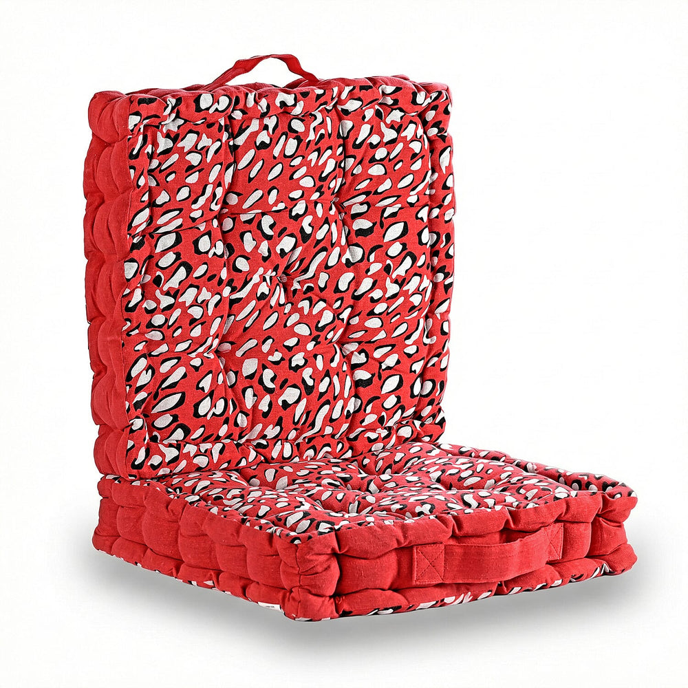 Bliss - Beyond Set of 2 Cotton Printed Floor Cushion (40x40x8 cm) - Red