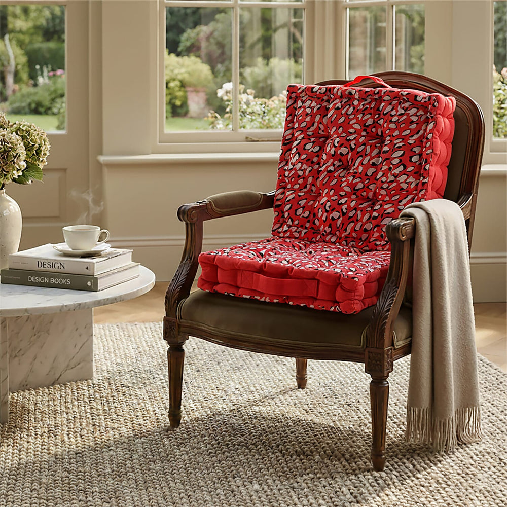 Bliss - Beyond Set of 2 Cotton Printed Floor Cushion (40x40x8 cm) - Red