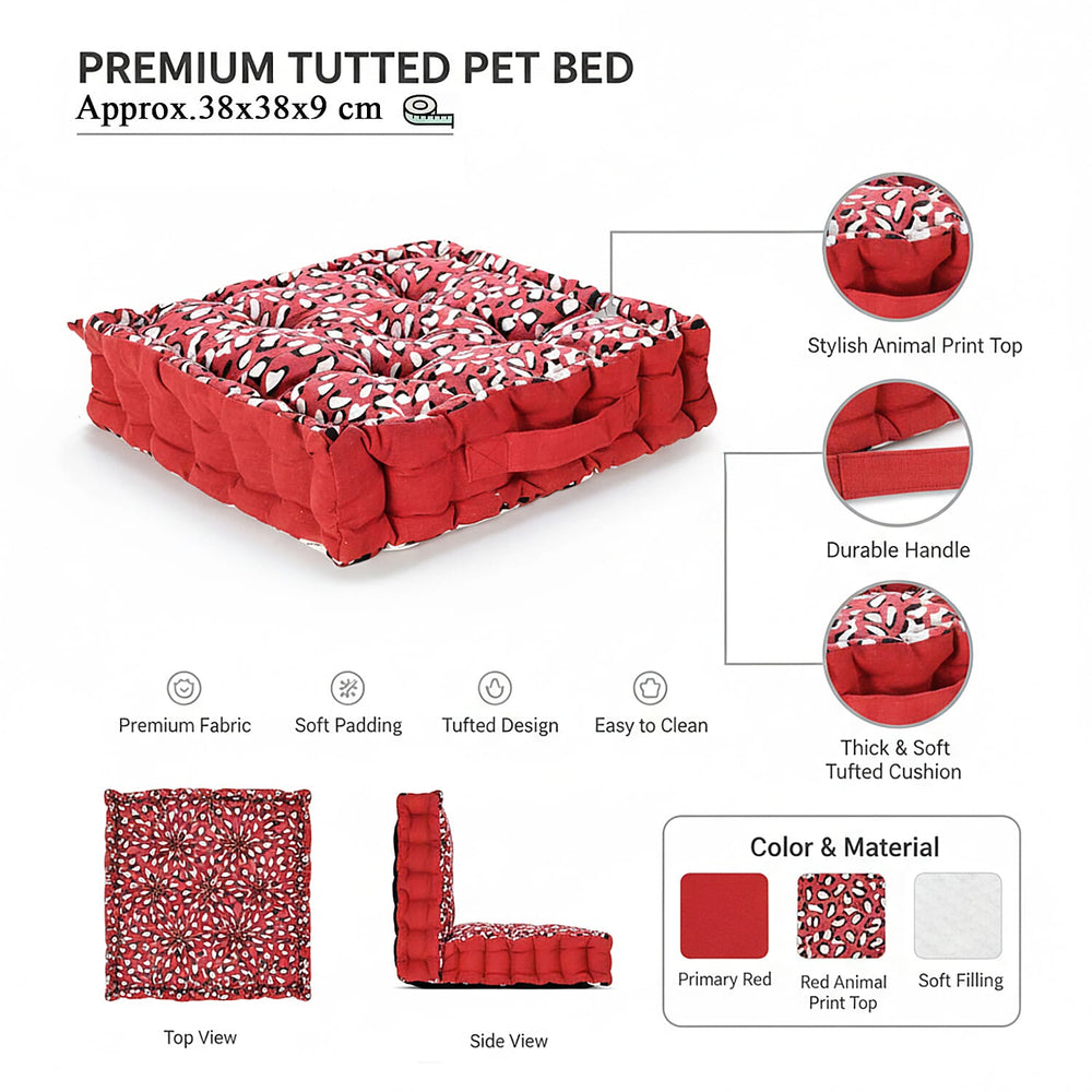 Bliss - Beyond Set of 2 Cotton Printed Floor Cushion (40x40x8 cm) - Red