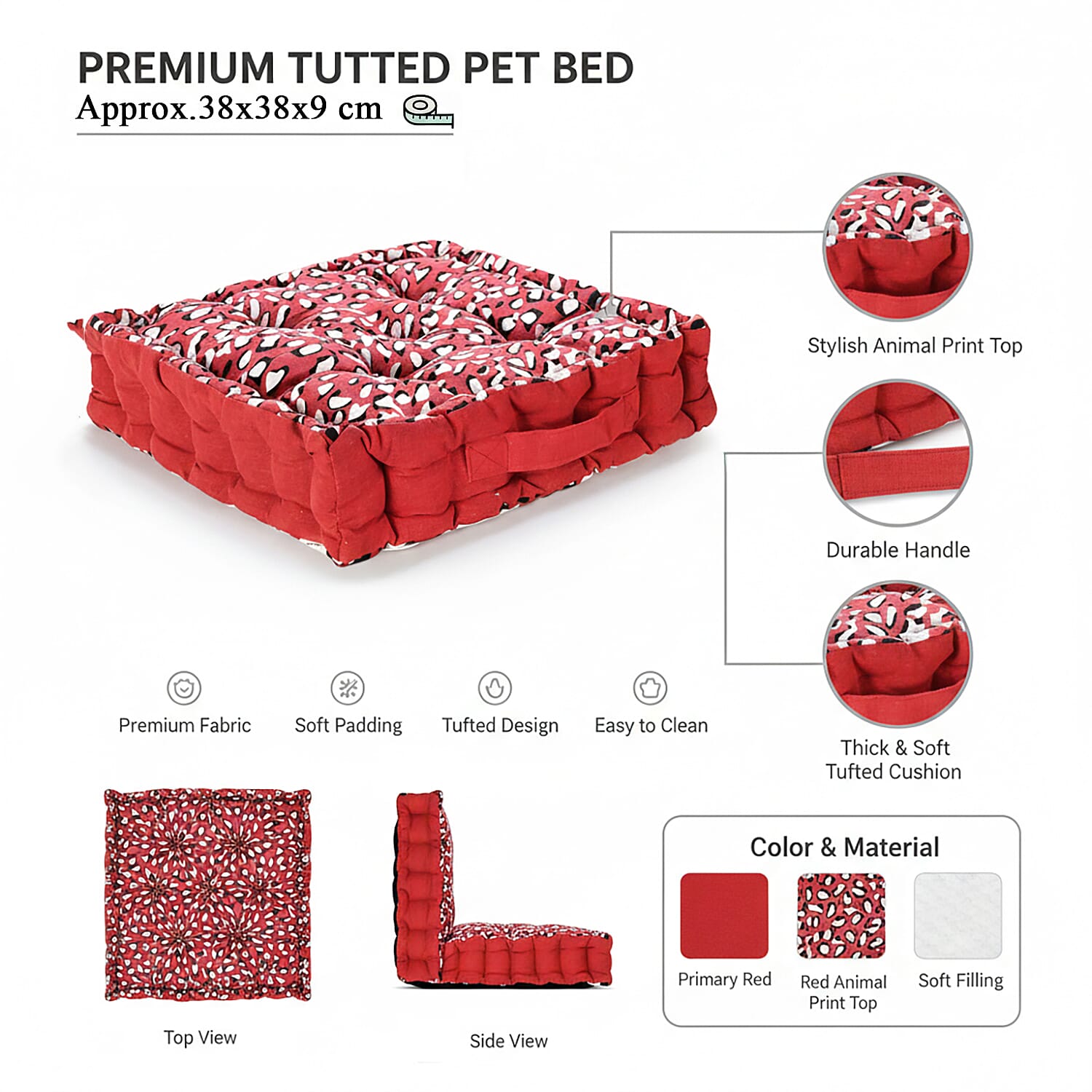 Bliss - Beyond Set of 2 Cotton Printed Floor Cushion (40x40x8 cm) - Red