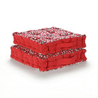 Bliss - Beyond Set of 2 Cotton Printed Floor Cushion (40x40x8 cm) - Red