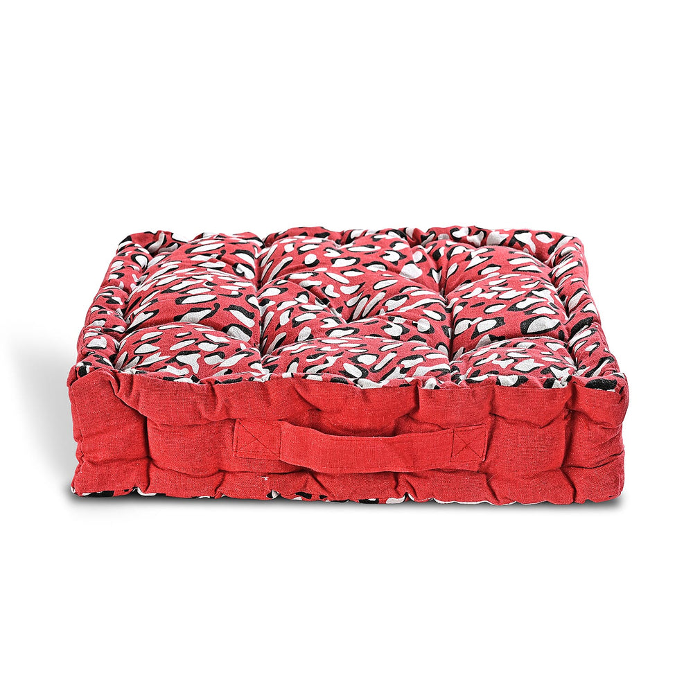 Bliss - Beyond Set of 2 Cotton Printed Floor Cushion (40x40x8 cm) - Red