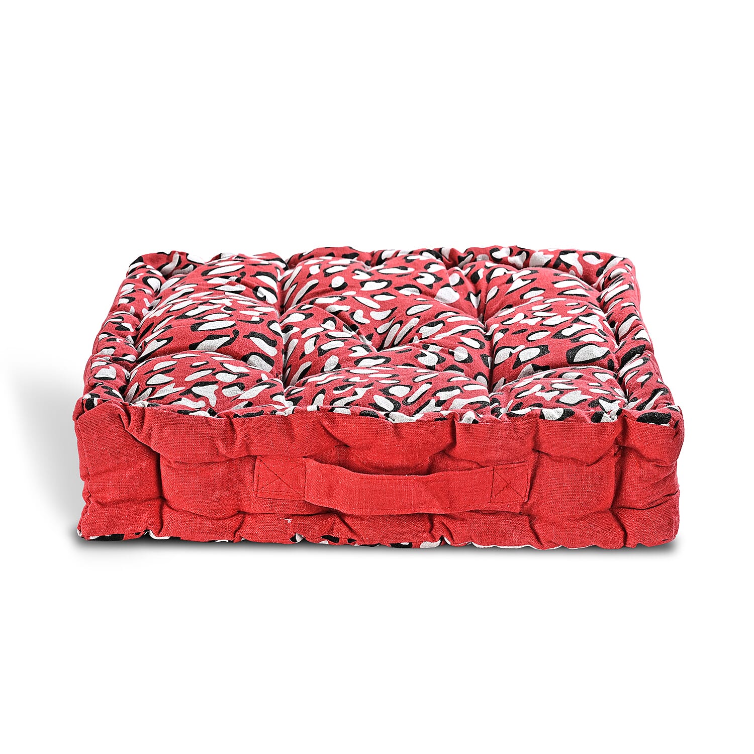 Bliss - Beyond Set of 2 Cotton Printed Floor Cushion (40x40x8 cm) - Red