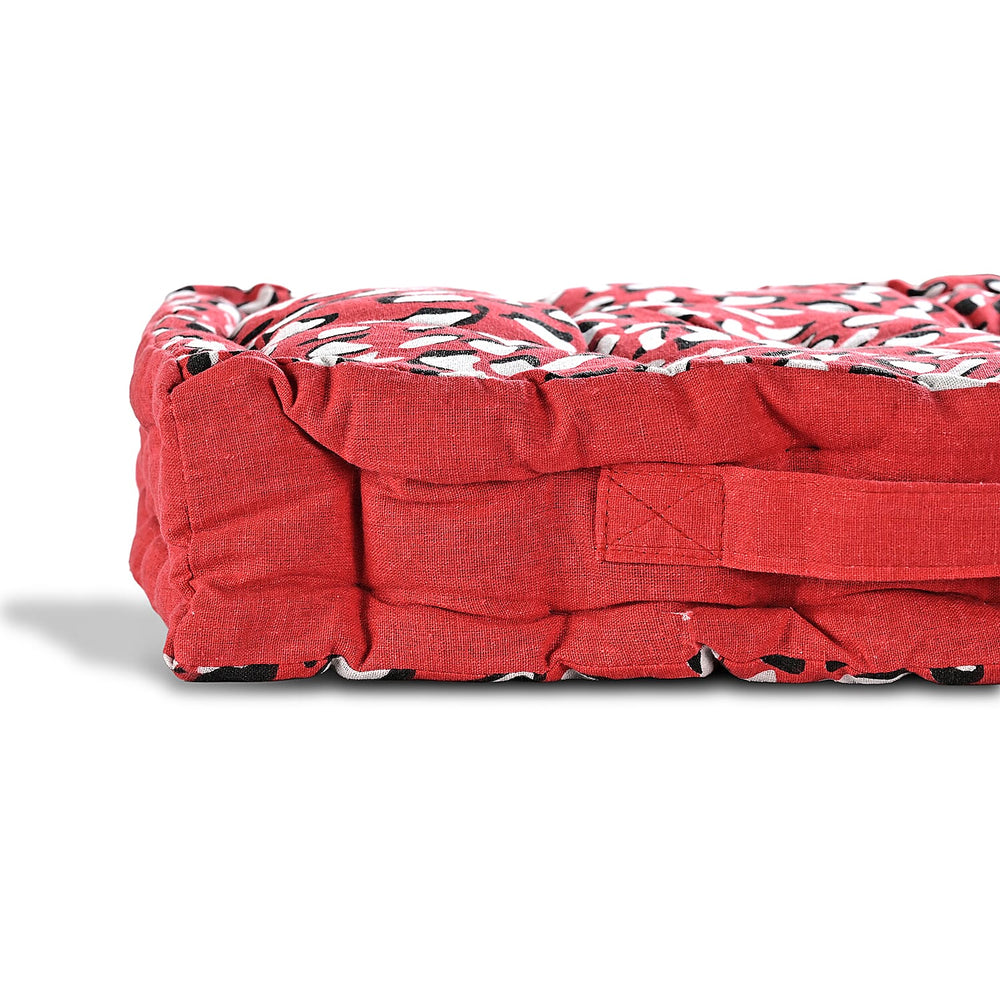 Bliss - Beyond Set of 2 Cotton Printed Floor Cushion (40x40x8 cm) - Red