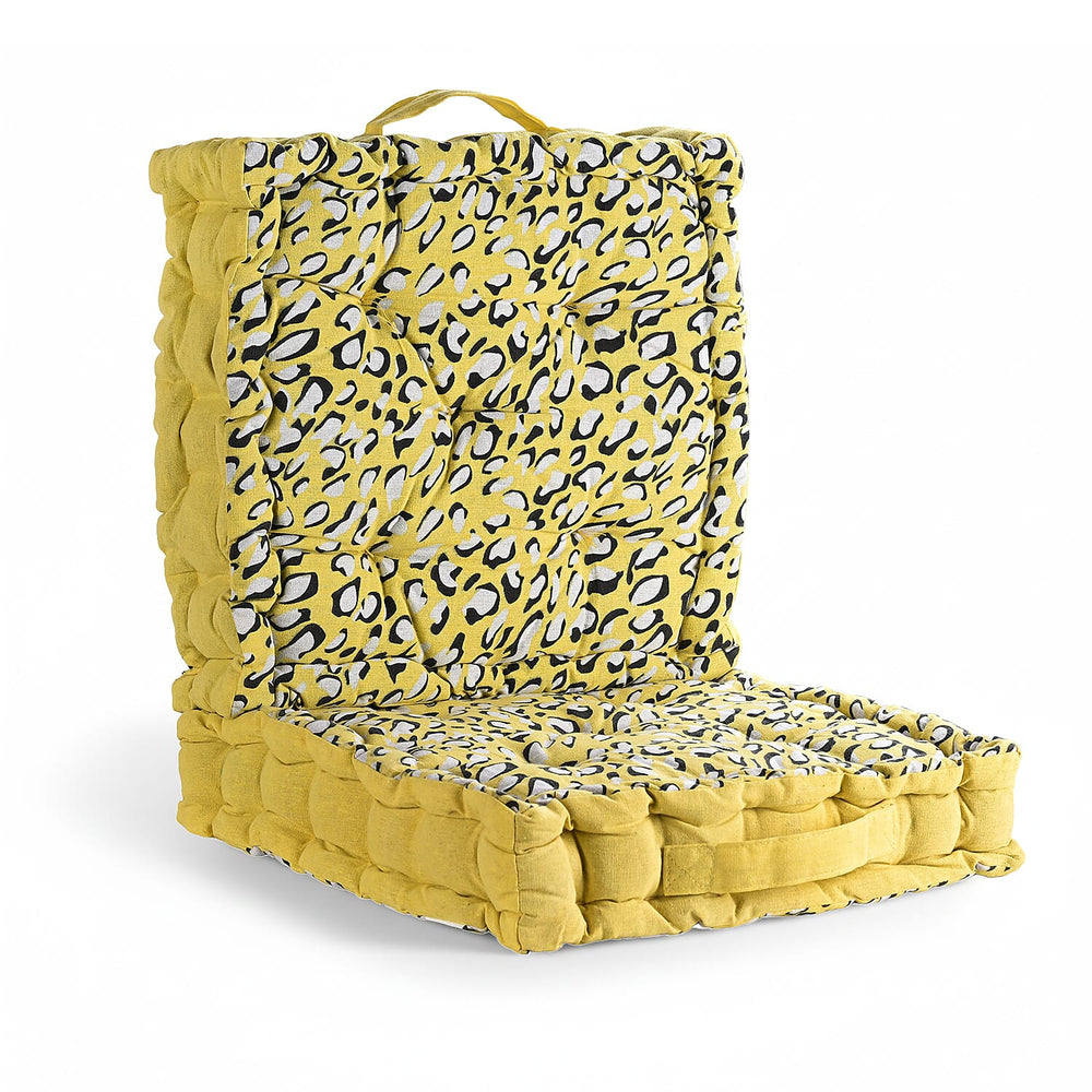 Bliss - Beyond Set of 2 Cotton Printed Floor Cushion (40x40x8 cm) - Yellow