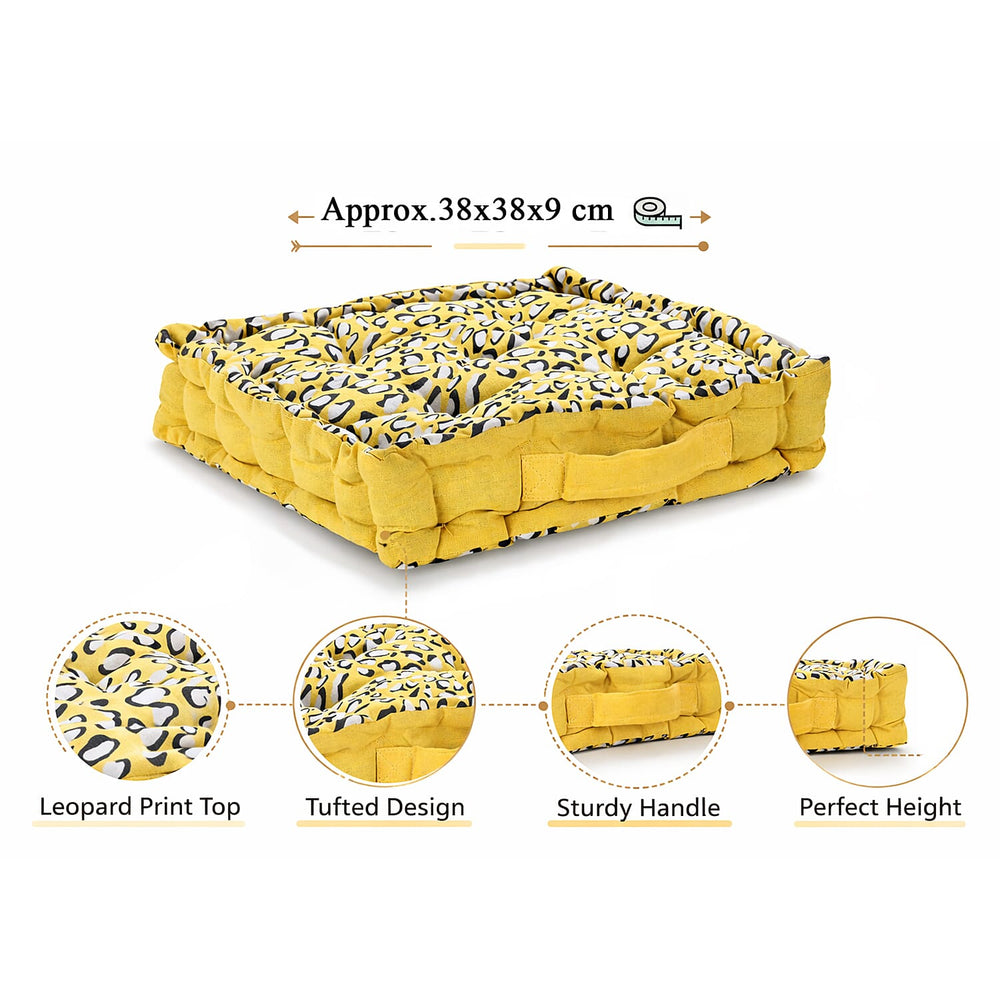 Bliss - Beyond Set of 2 Cotton Printed Floor Cushion (40x40x8 cm) - Yellow