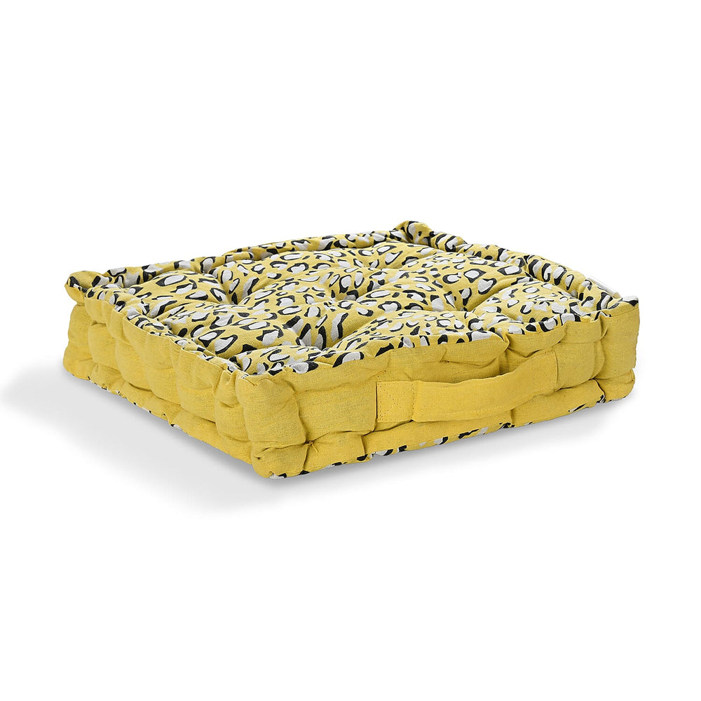 Bliss - Beyond Set of 2 Cotton Printed Floor Cushion (40x40x8 cm) - Yellow