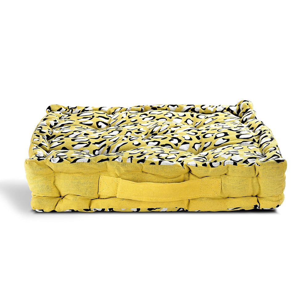 Bliss - Beyond Set of 2 Cotton Printed Floor Cushion (40x40x8 cm) - Yellow