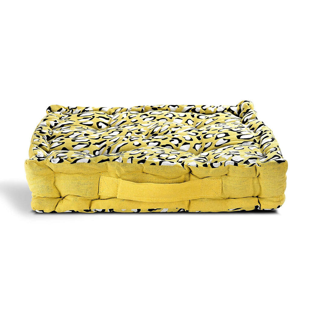 Bliss - Beyond Set of 2 Cotton Printed Floor Cushion (40x40x8 cm) - Yellow