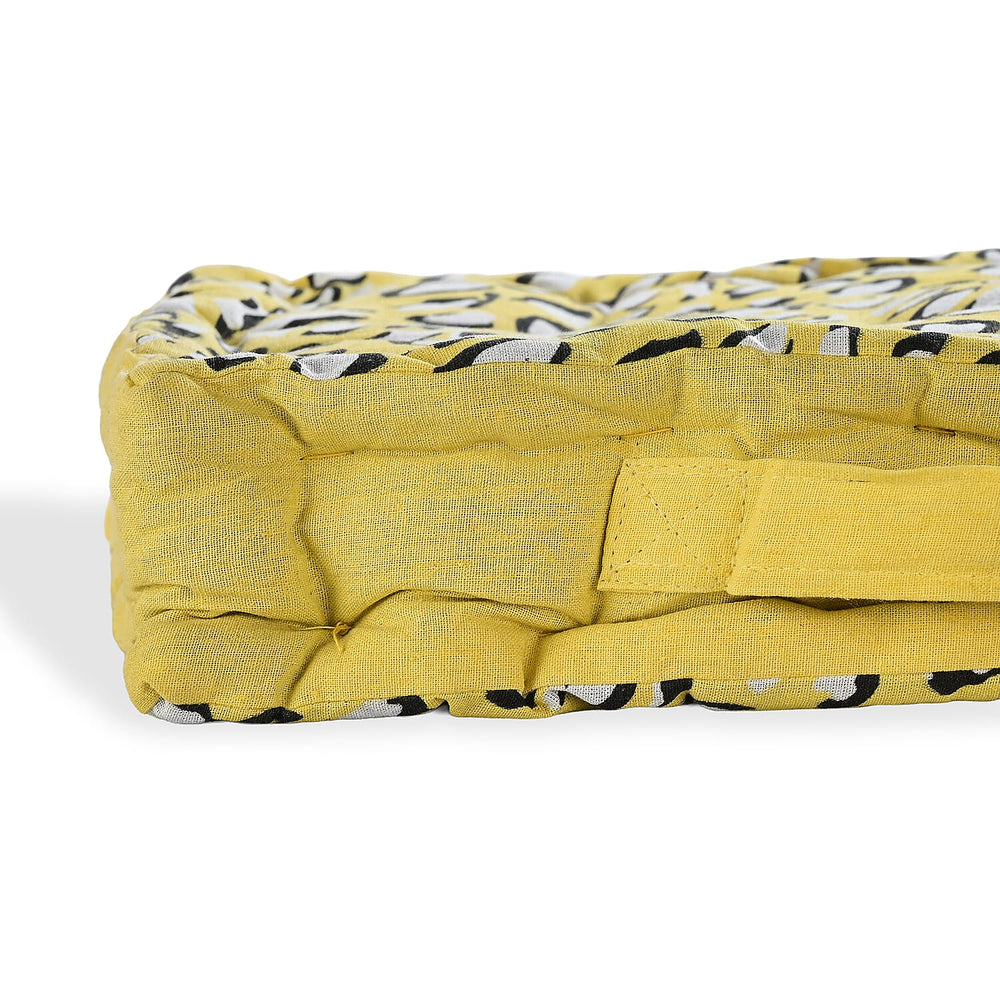 Bliss - Beyond Set of 2 Cotton Printed Floor Cushion (40x40x8 cm) - Yellow