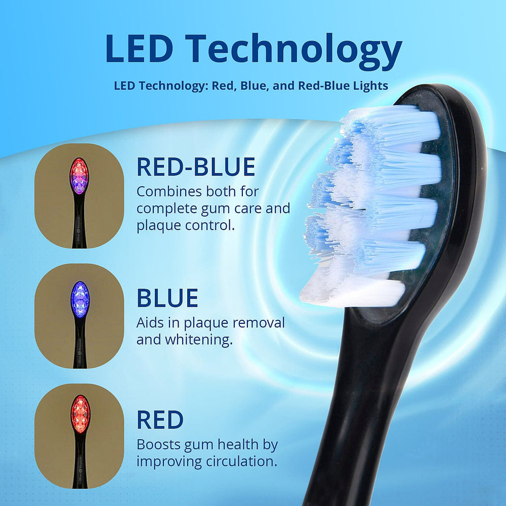 Bliss - Beyond LED Electric Rechargeable Sonic Toothbrush with 4 Brush Heads, 5 Cleaning Modes - IPX7 Waterproof - Black