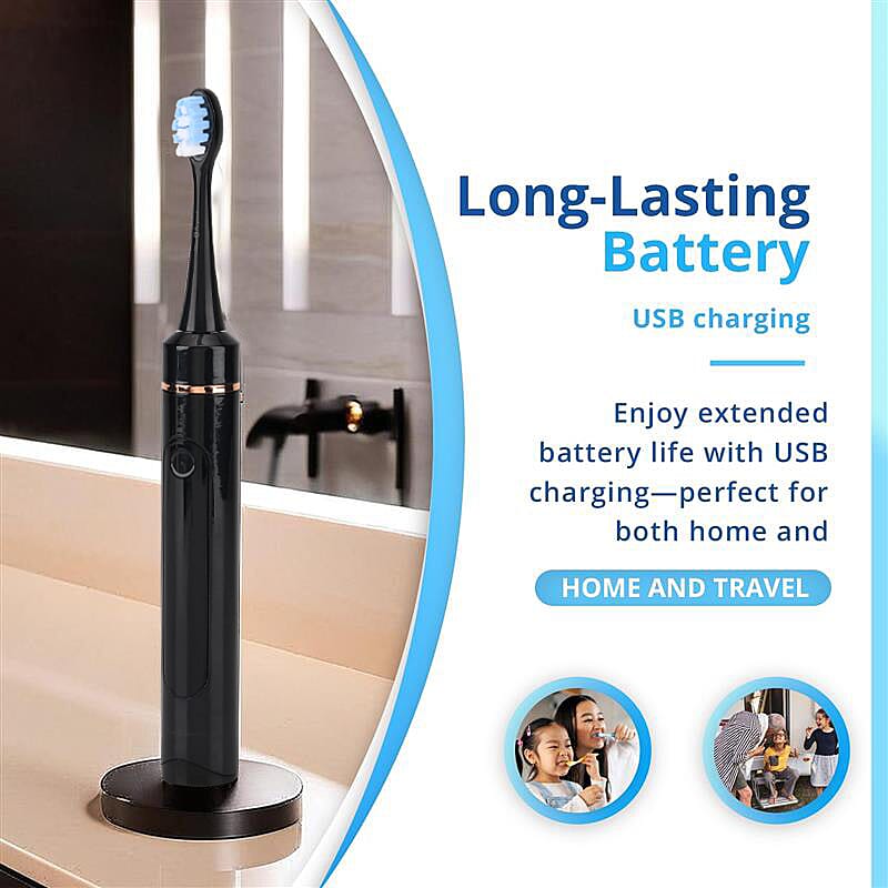Bliss - Beyond LED Electric Rechargeable Sonic Toothbrush with 4 Brush Heads, 5 Cleaning Modes - IPX7 Waterproof - Black