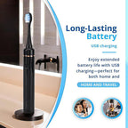 Bliss - Beyond LED Electric Rechargeable Sonic Toothbrush with 4 Brush Heads, 5 Cleaning Modes - IPX7 Waterproof - Black