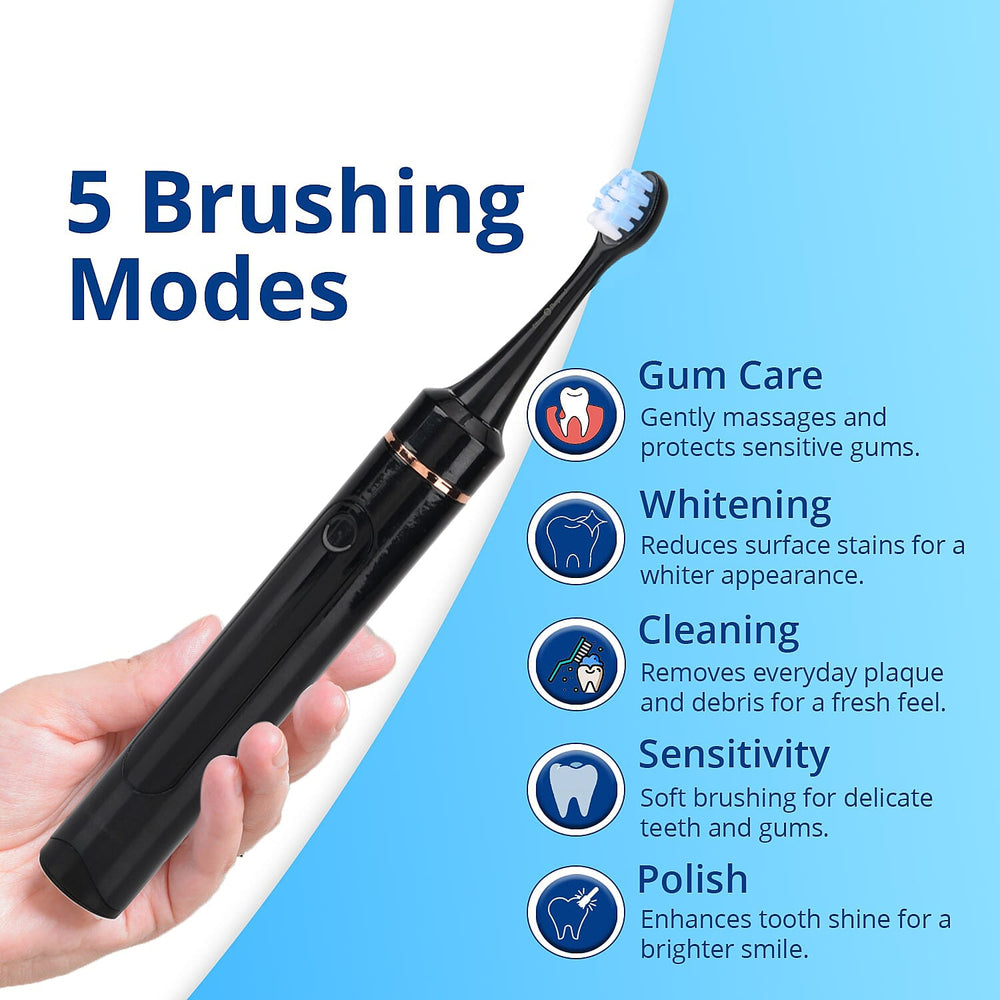 Bliss - Beyond LED Electric Rechargeable Sonic Toothbrush with 4 Brush Heads, 5 Cleaning Modes - IPX7 Waterproof - Black