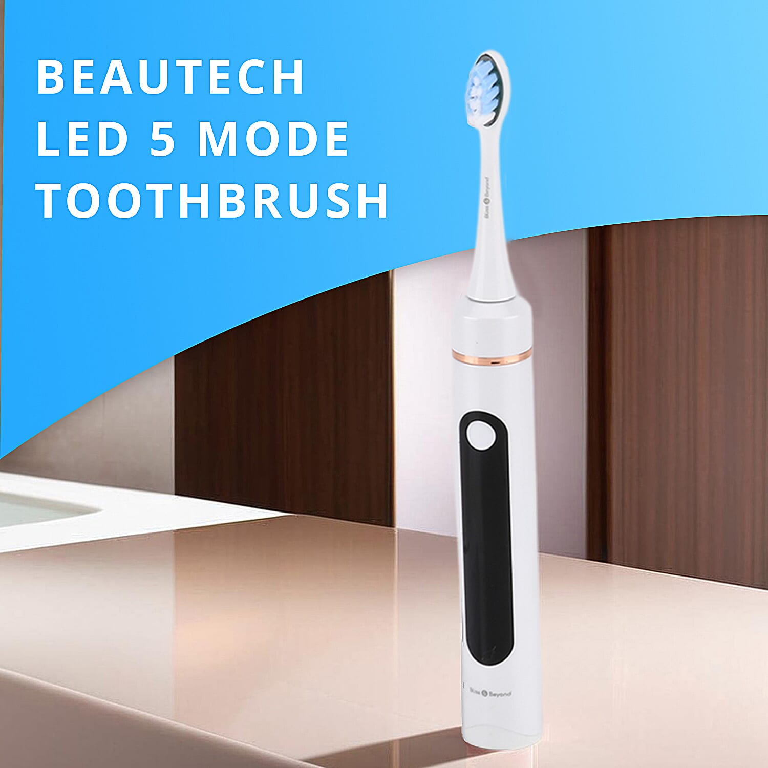 Bliss - Beyond LED Electric Rechargeable Sonic Toothbrush with 4 Brush Heads, 5 Cleaning Modes - IPX7 Waterproof  - White