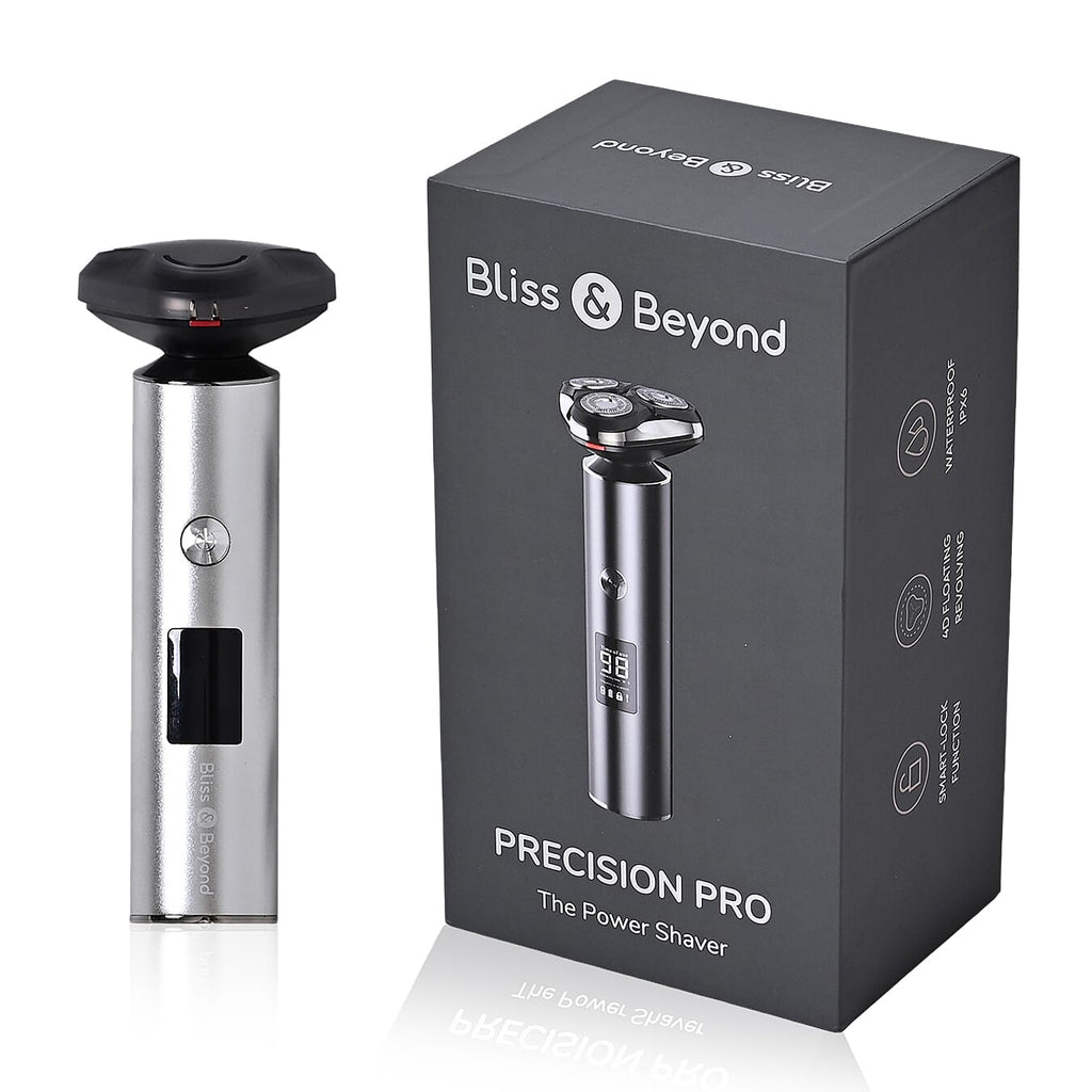 Bliss & Beyond Mens Metal Electric Shaver - IPX6 Waterproof, LED Display & Fast Charge - Black